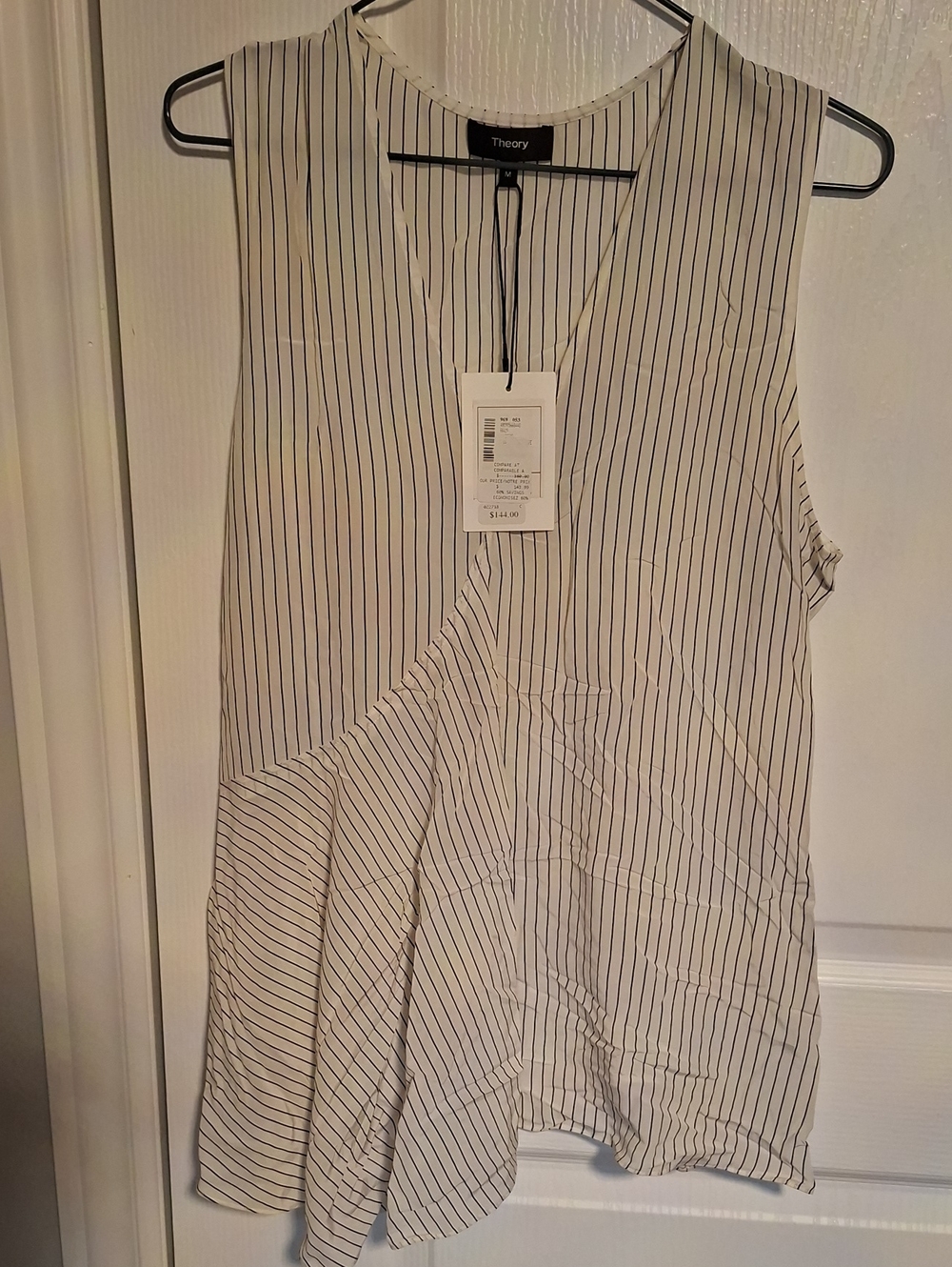 Theory‎ White Sleeveless Top with Black Pinstripes